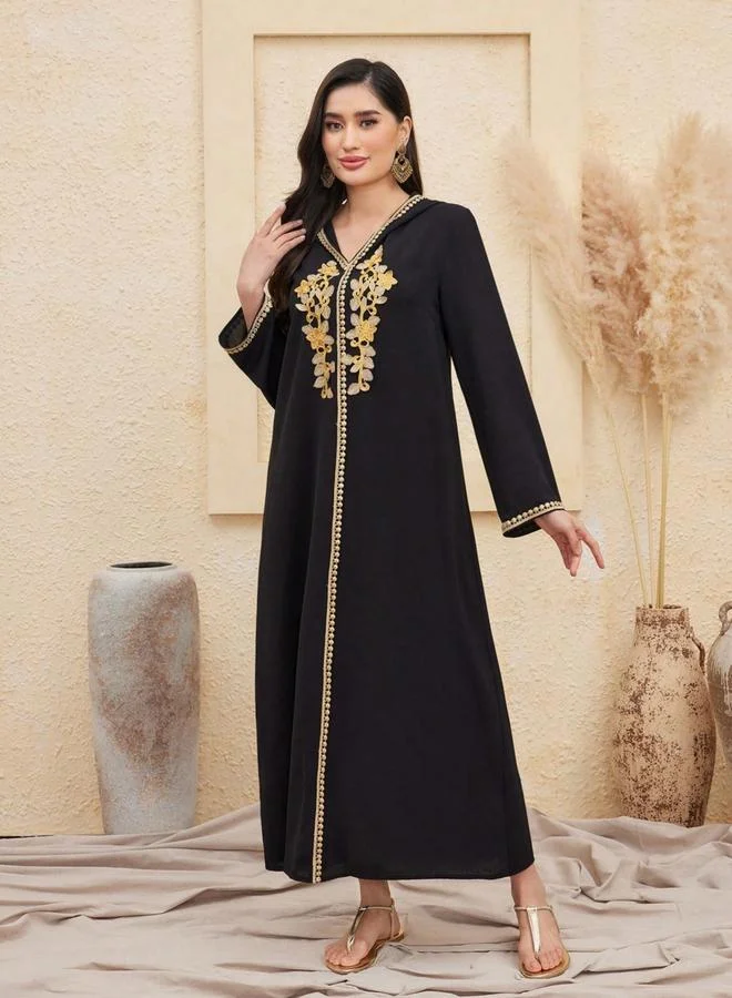 Take Two  Women Flower Patch Detail Hooded Jalabiya for Women | Best Price UAE